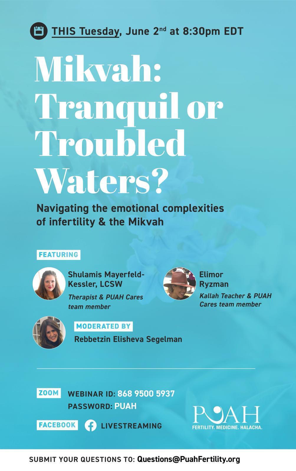 PUAH Webinar - Mikvah: Tranquil or Troubled Waters